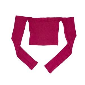 Forever 21 Pink Off The Shoulder Long Sleeve Crop Top